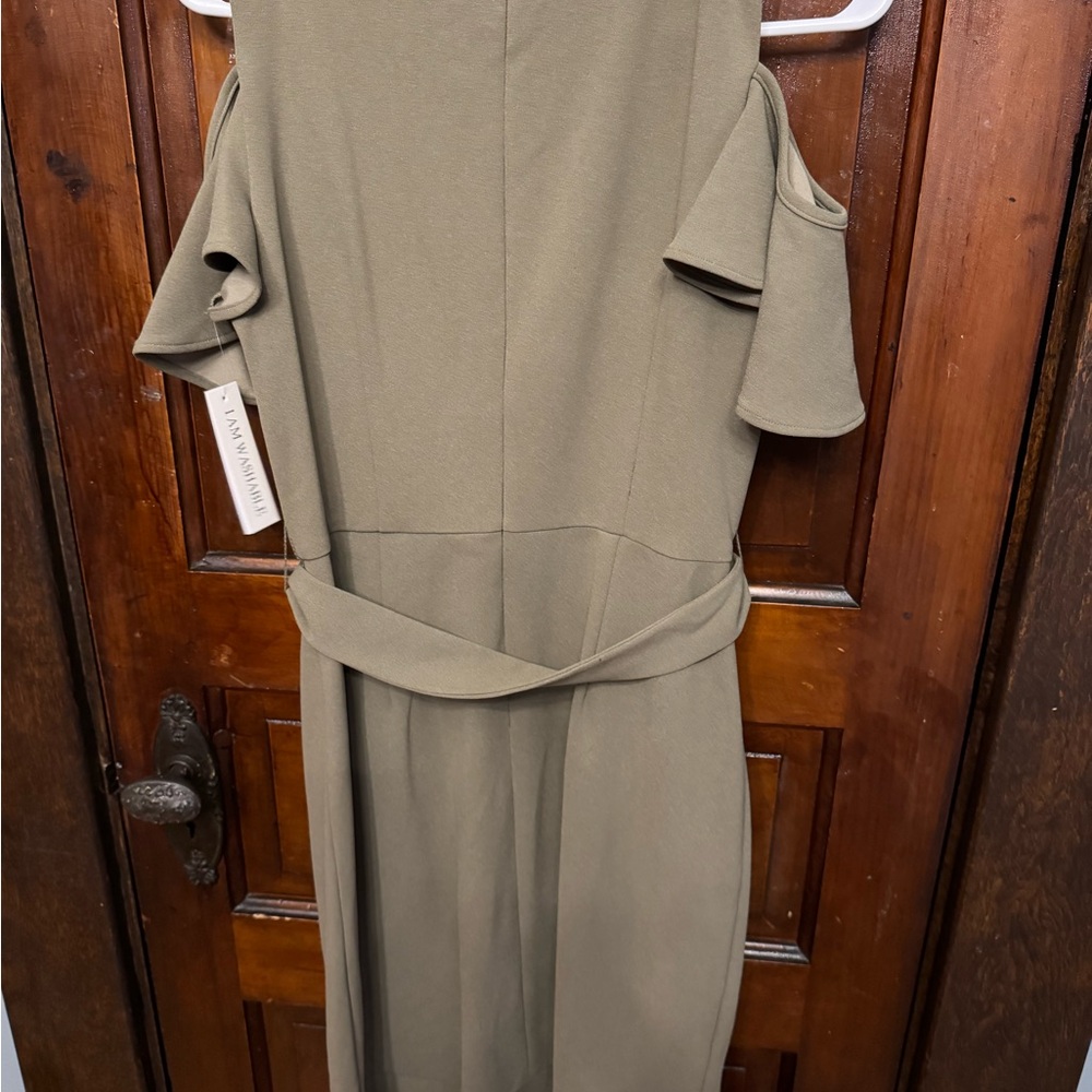 Shelby & Palmer Khaki Cold Shoulder Dress